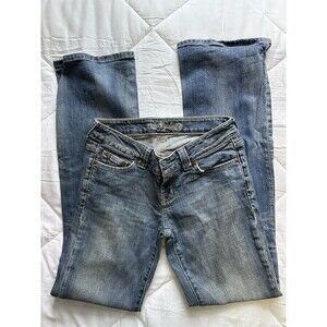 American Eagle Outfitters Bootcut Jeans Blue Medium Wash Stretch Button Zip Den…